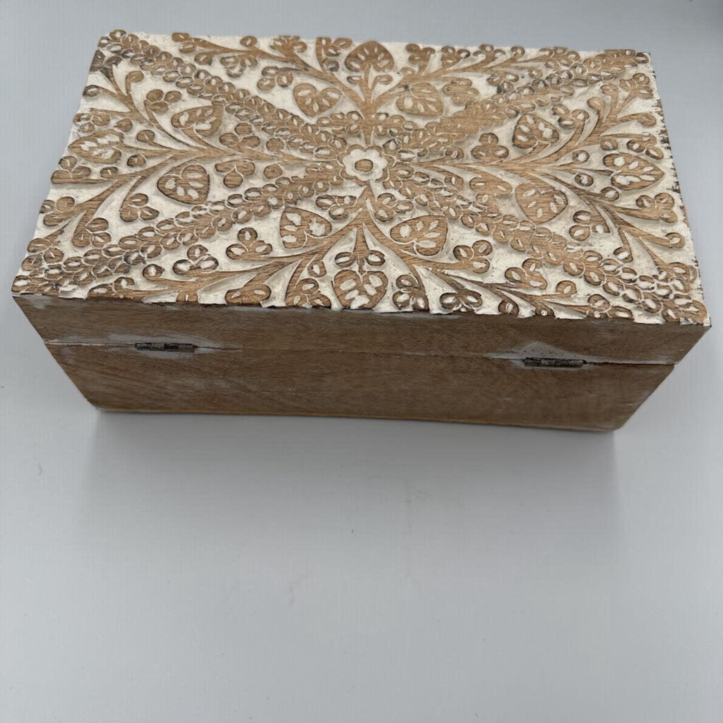 Indian Artisan Carved Floral Box - 10X6X4.5