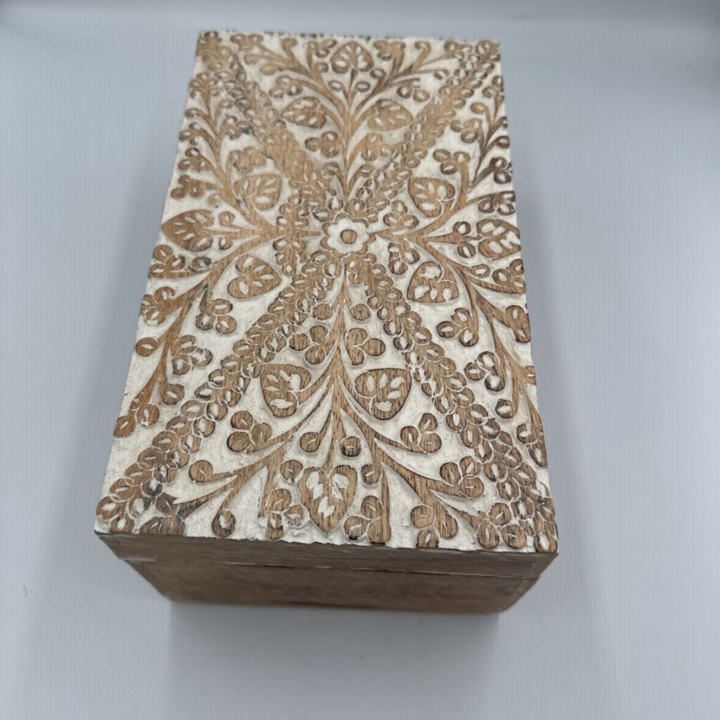 Indian Artisan Carved Floral Box - 10X6X4.5