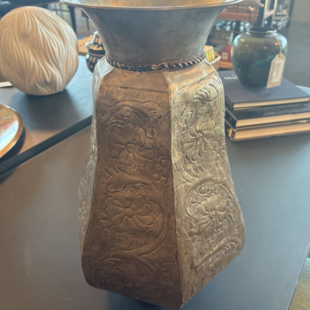 Hosley Mexican Tin Vase -9X17H
