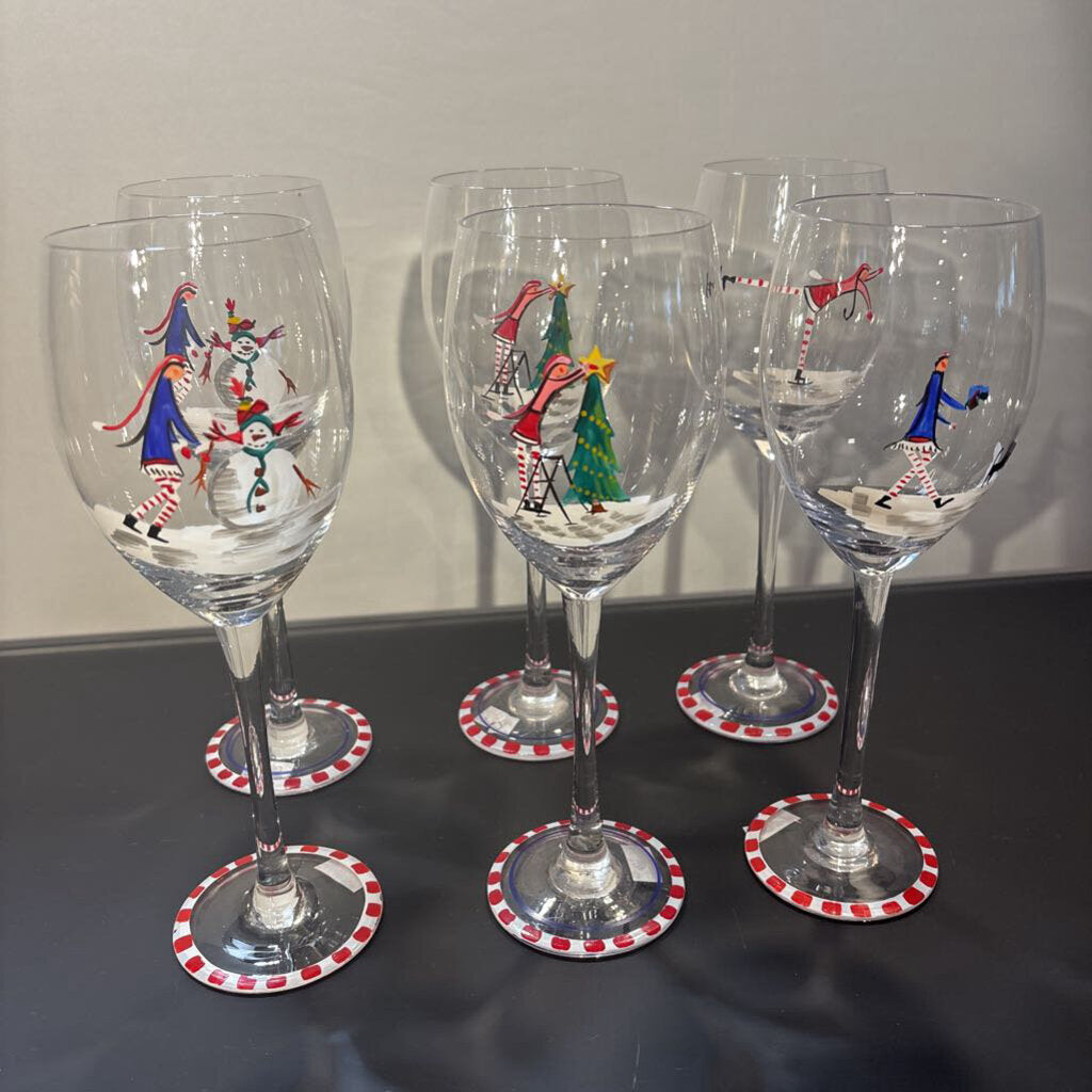 Hand Painted Christmas Glasses- Set of 6-3X9H