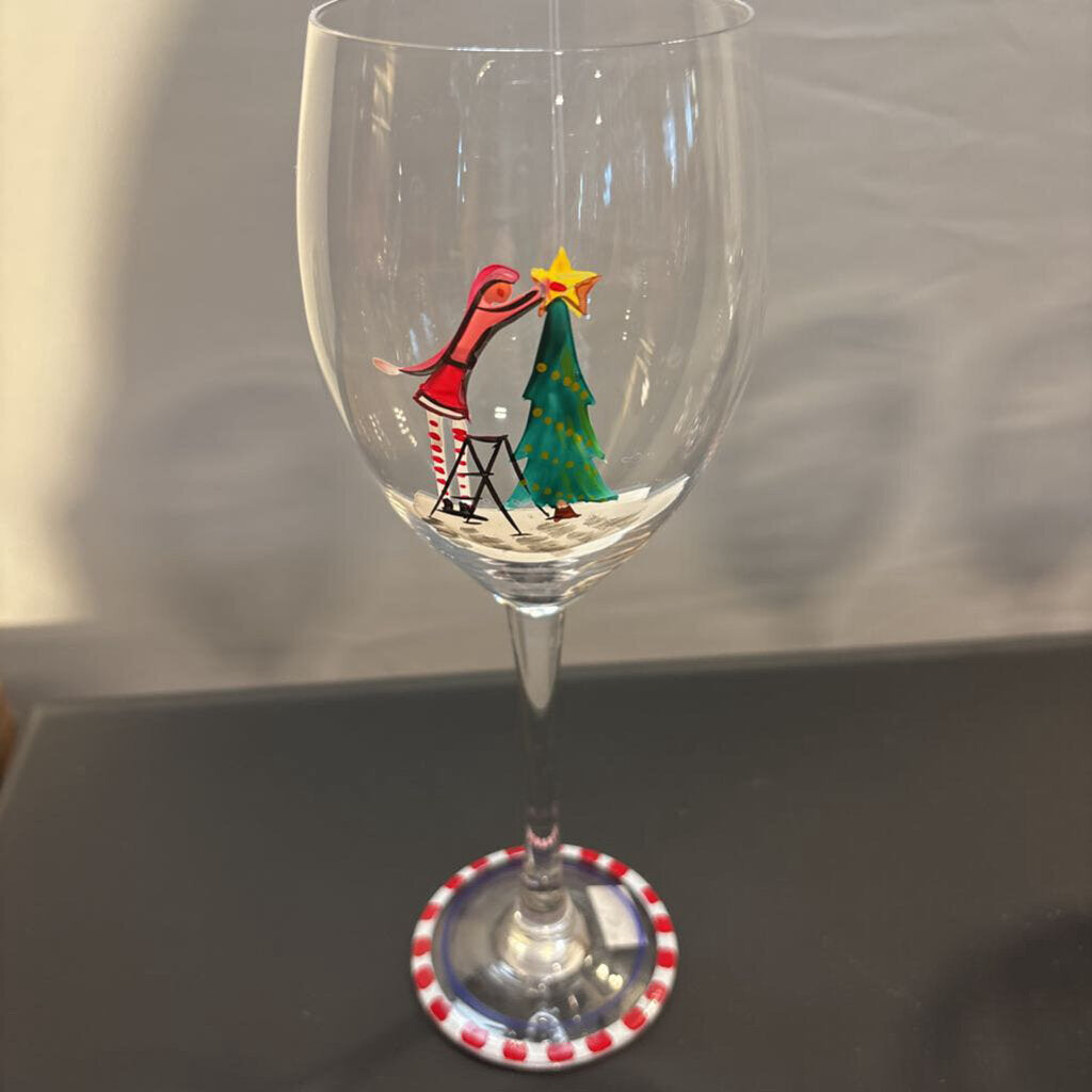 Hand Painted Christmas Glasses- Set of 6-3X9H