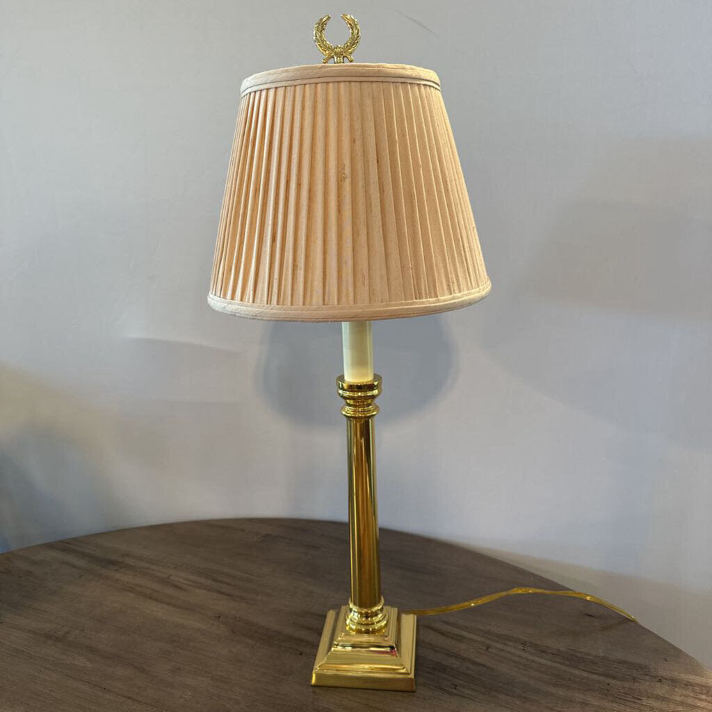 Brass Lamp W/ Cream Shade- Pair-8X20.5