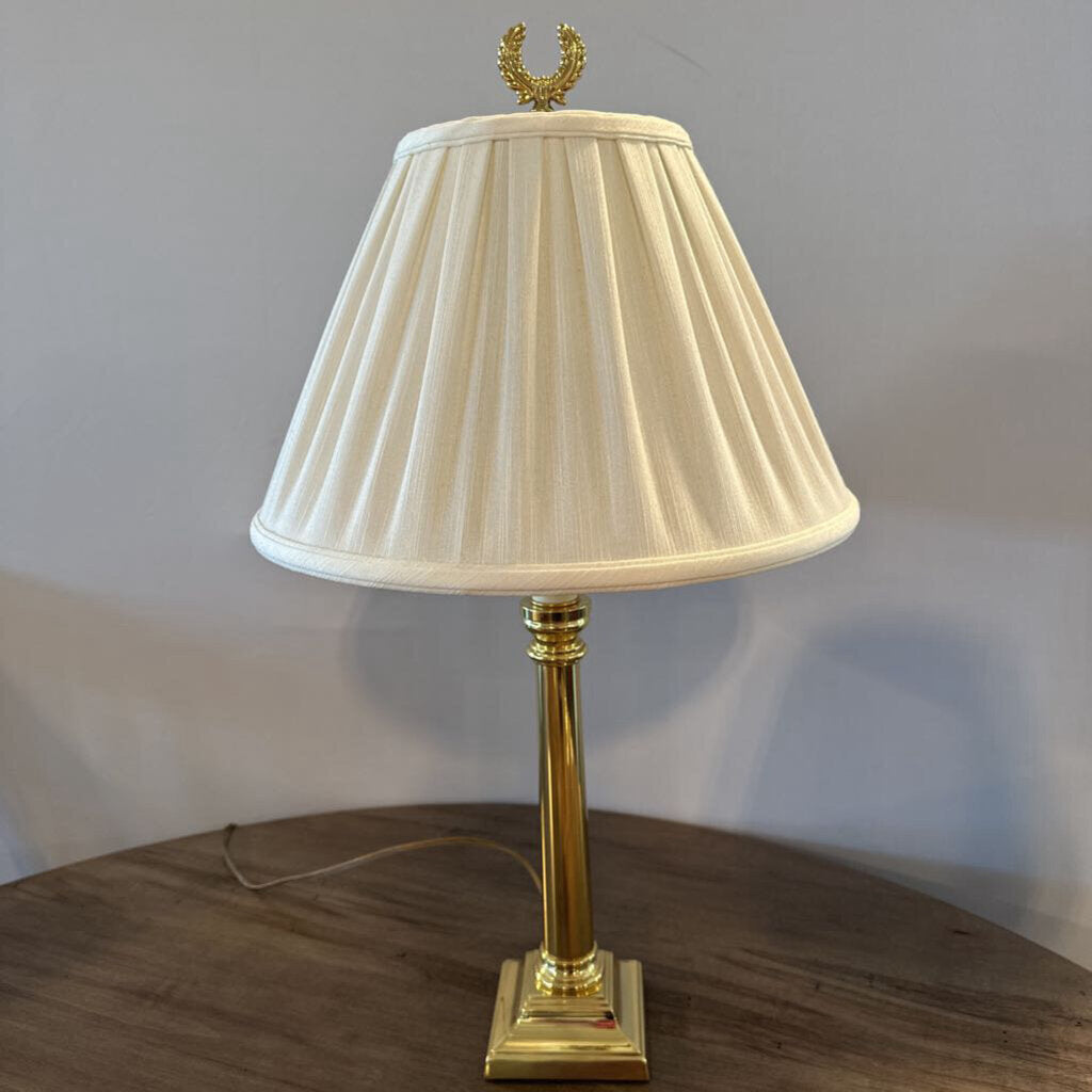 Brass Lamp W/ Cream Shade- Pair-8X20.5