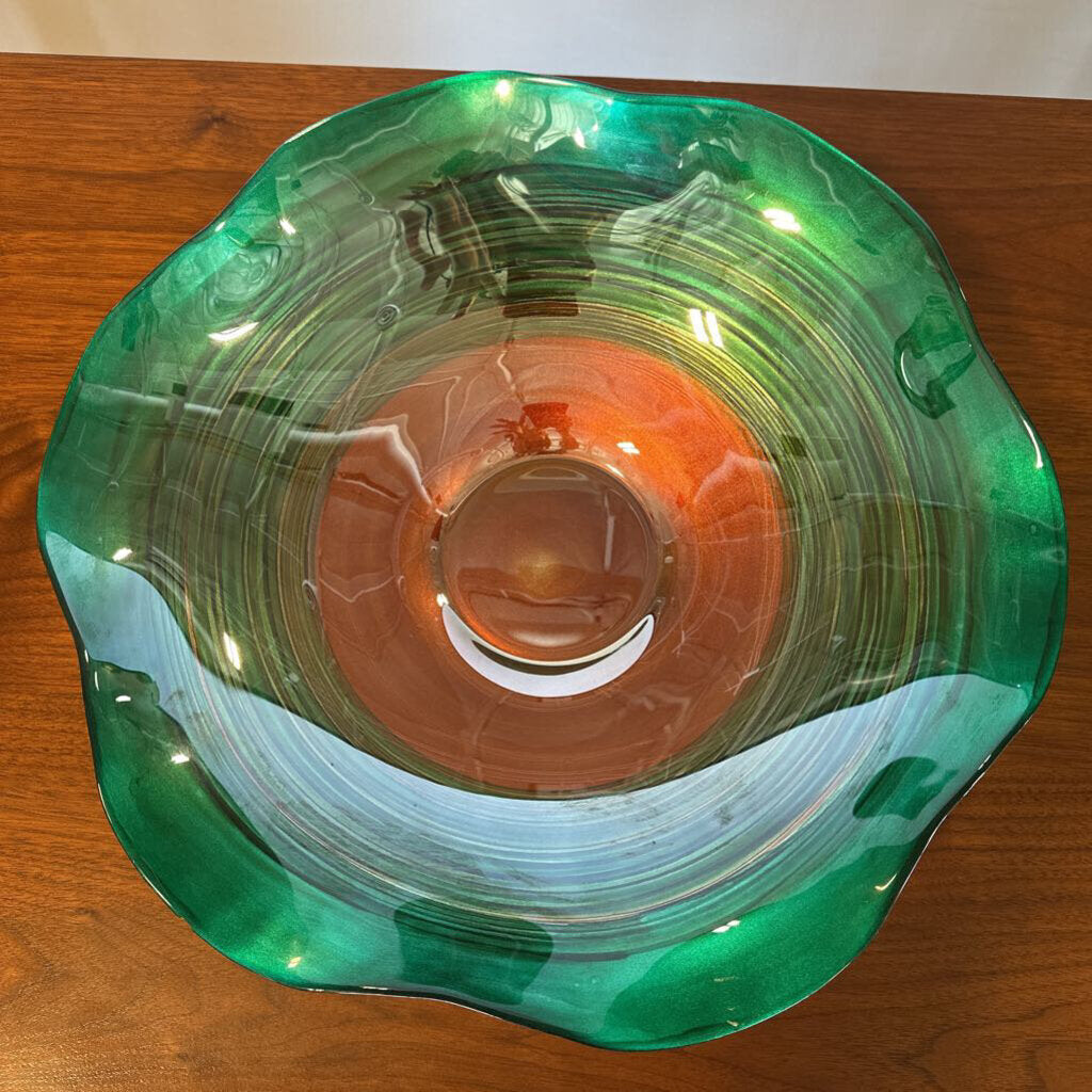Green & Brown Blown Glass Bowl- 16X16X4