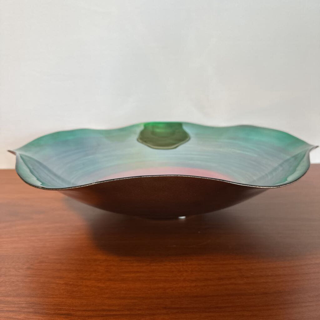 Green & Brown Blown Glass Bowl- 16X16X4