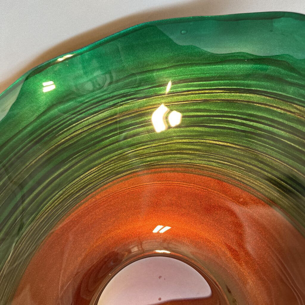 Green & Brown Blown Glass Bowl- 16X16X4