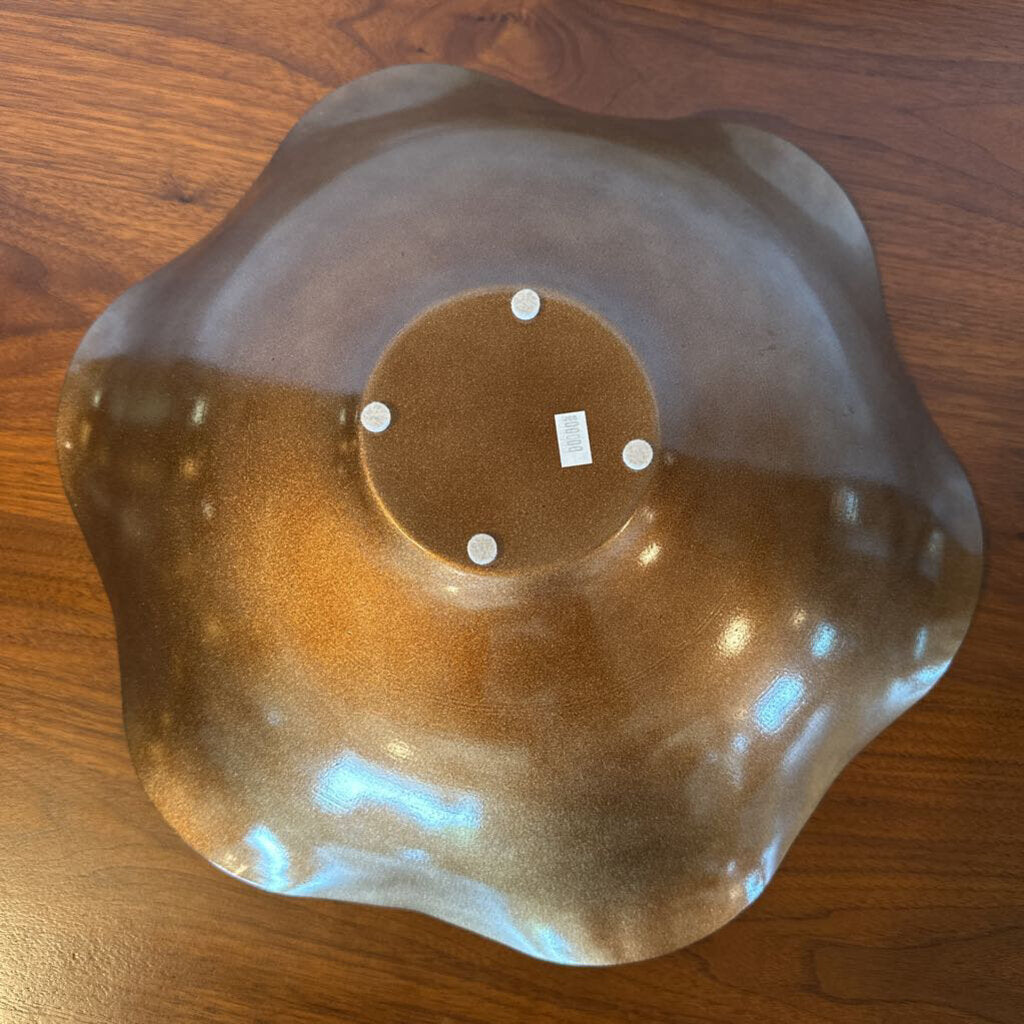 Green & Brown Blown Glass Bowl- 16X16X4
