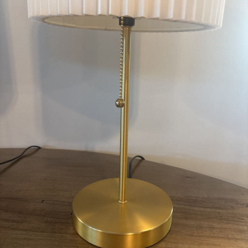 Brass Table Lamps W/ Pleated Shade- 6X14.5H- Pair