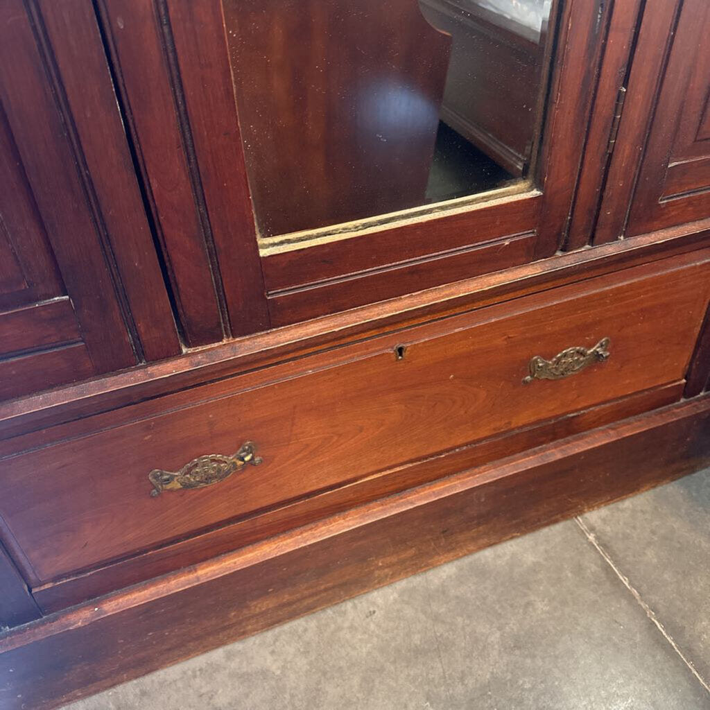 Victorian Walnut Wardrobe W/ Beveled Mirrors- 35X15X73- AS IS