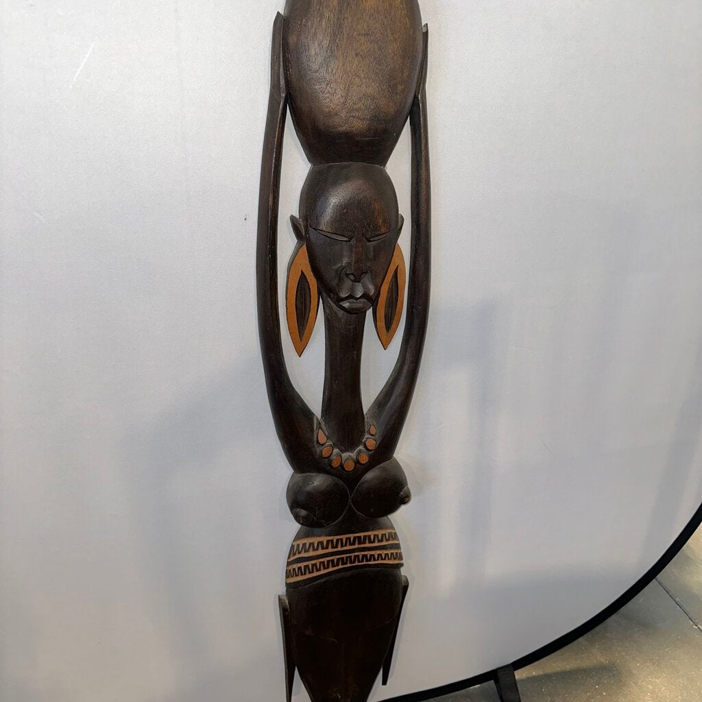 Octavio Bahia Hand Carved Wood Sculpture- 10X7.5X37.5- AS IS