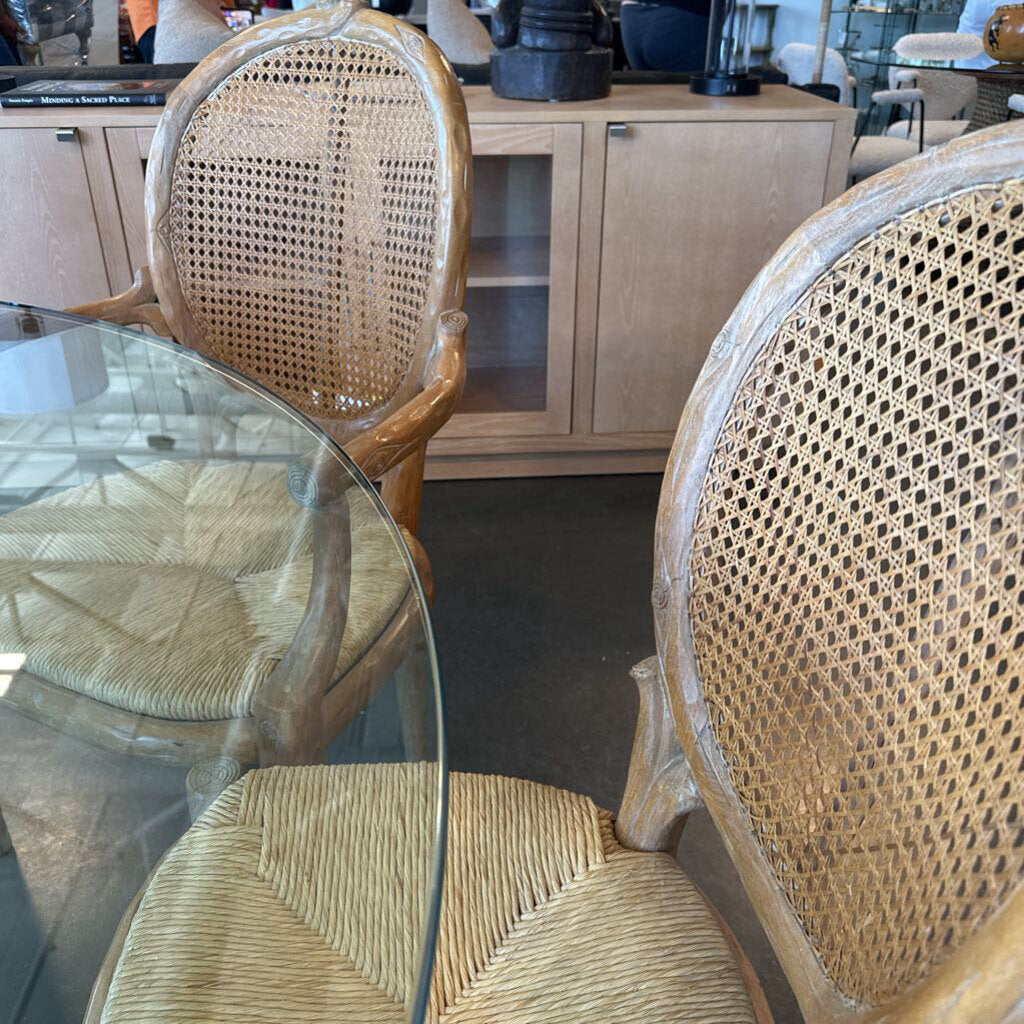 Faux Bois Branch Cane Back Rush Seat Dining Chairs- Set of 8