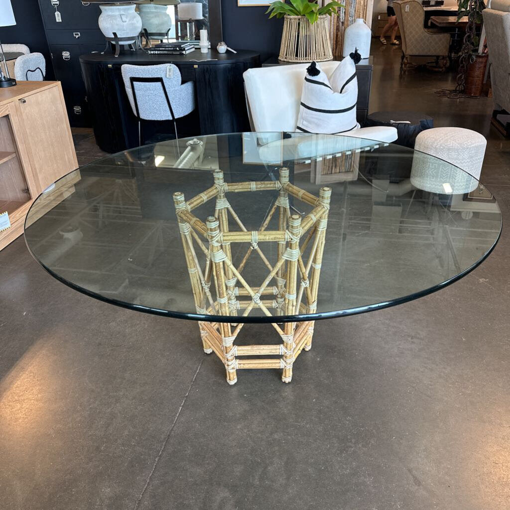 McGuire Bamboo Pedestal Table Base W/ 1/2 Inch Glass- 60X30H