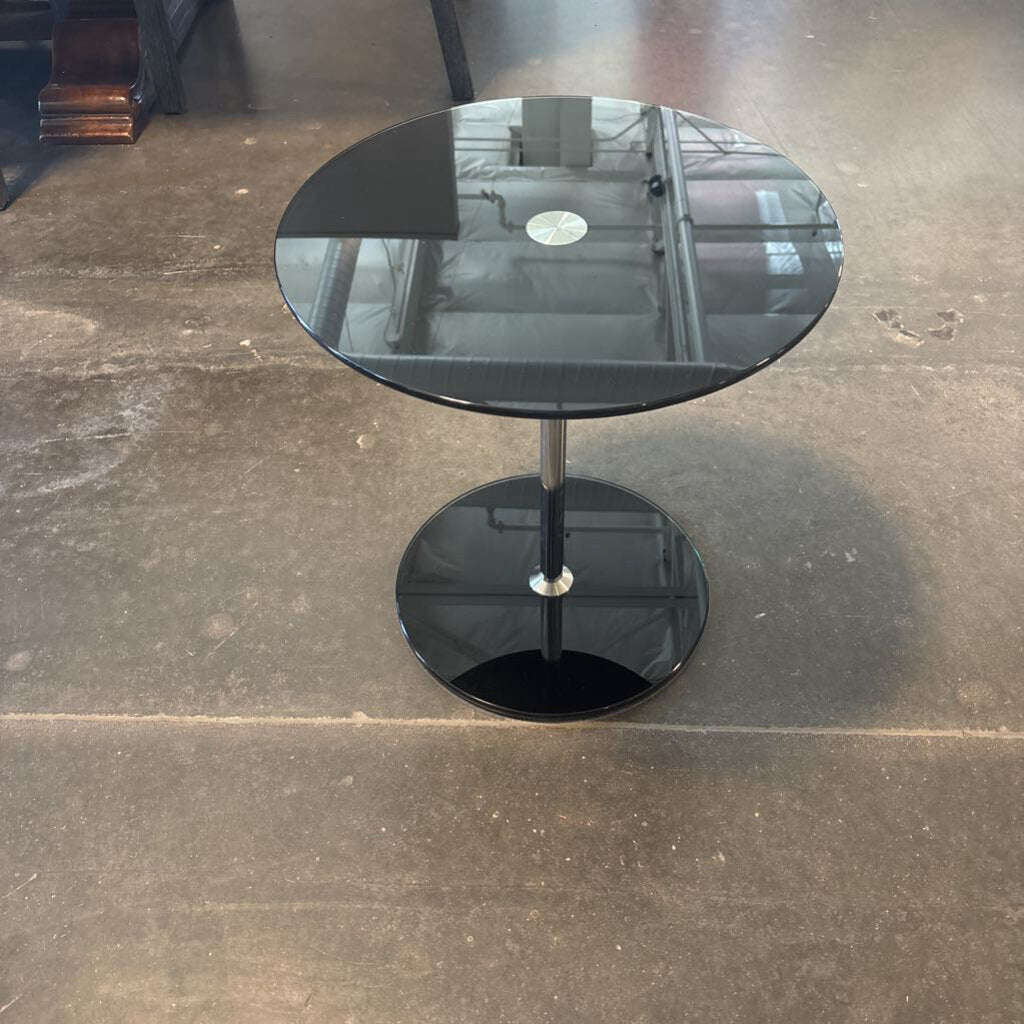 Copenhagen Round Black Glass & Chrome Table - 17.5X18H