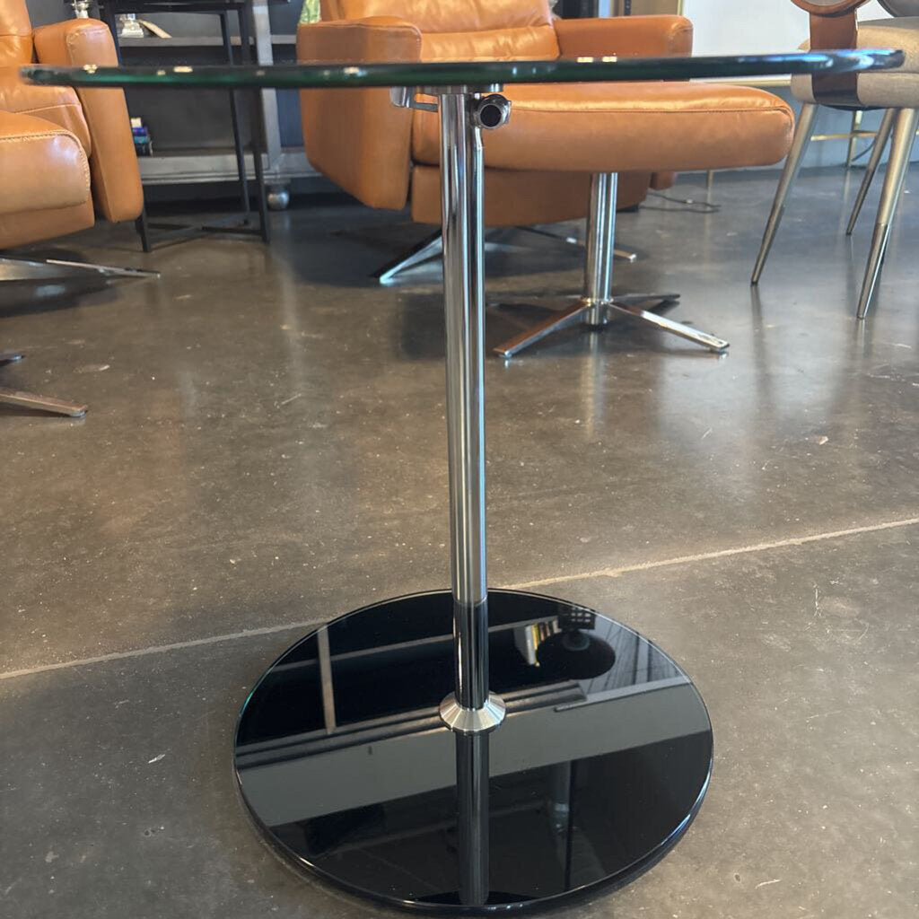 Copenhagen Round Black Glass & Chrome Table - 17.5X18H