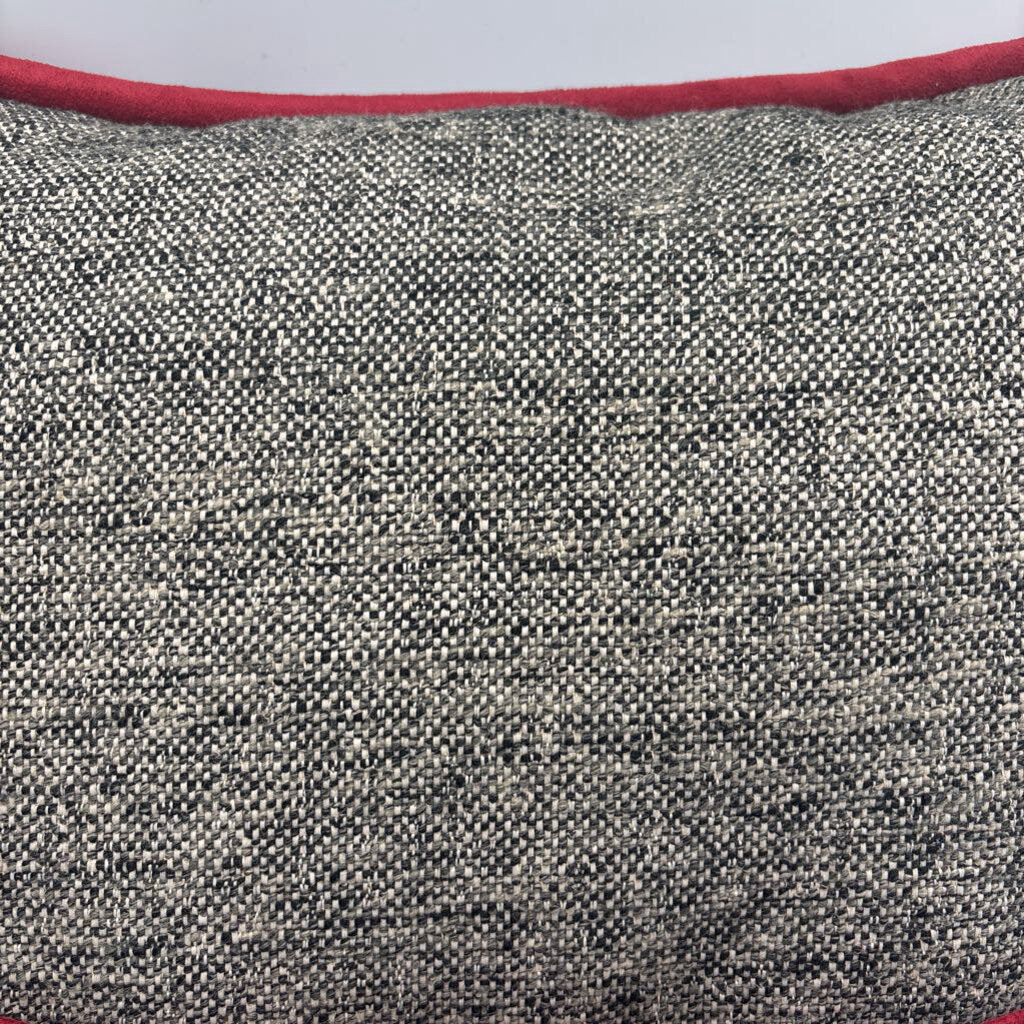 Grey & Red Suede Pillow W/Chain Silver Metal Belt - 17X17