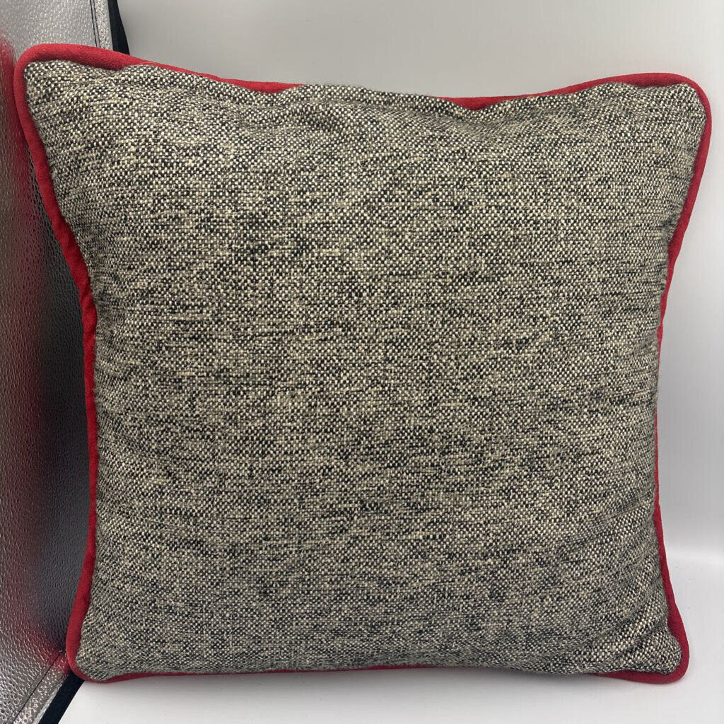 Grey & Red Suede Pillow W/Chain Silver Metal Belt - 17X17
