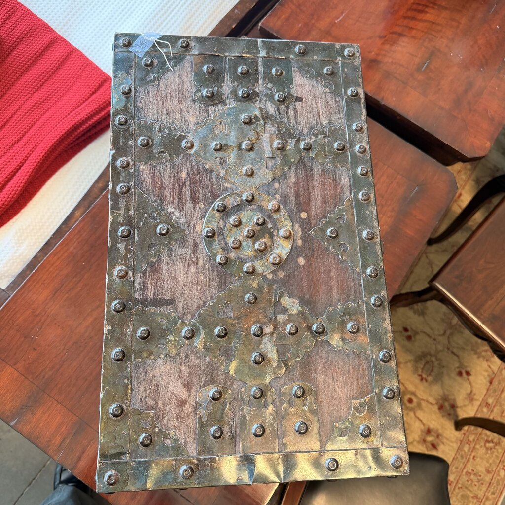 Rustic Wood Box W/ Metal Stud Detail- 20X12X13.5H