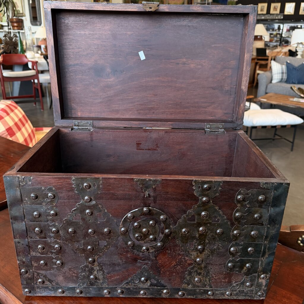 Rustic Wood Box W/ Metal Stud Detail- 20X12X13.5H