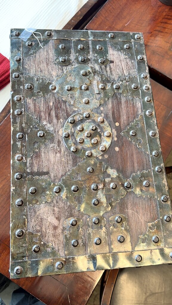 Rustic Wood Box W/ Metal Stud Detail- 20X12X13.5H
