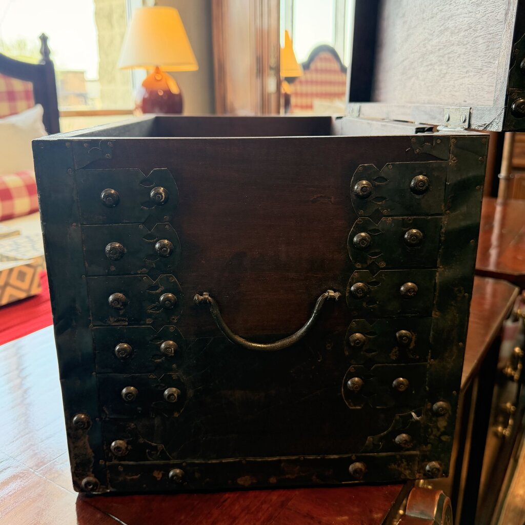 Rustic Wood Box W/ Metal Stud Detail- 20X12X13.5H