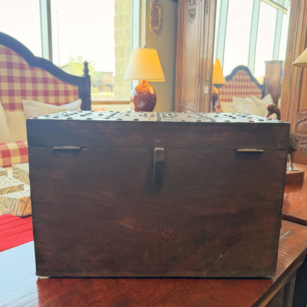 Rustic Wood Box W/ Metal Stud Detail- 20X12X13.5H