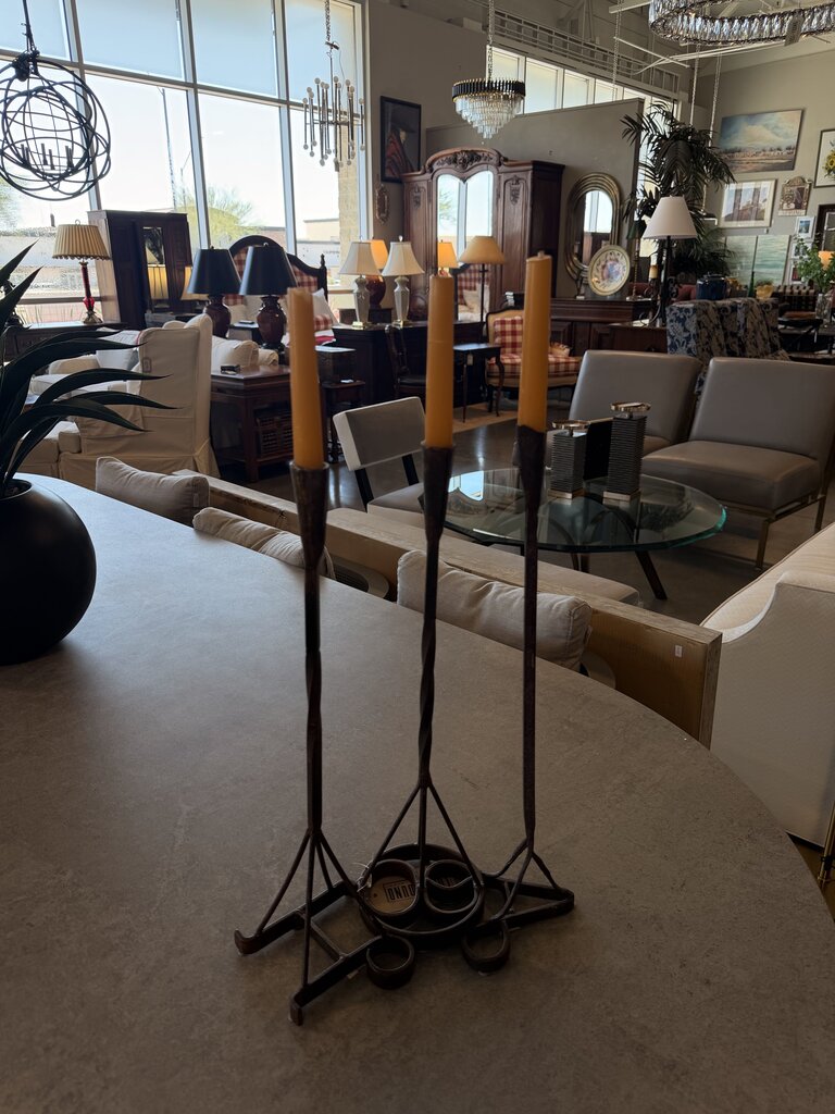 Iron Branding Iron Candlesticks- Set of 3- 9X9X18H