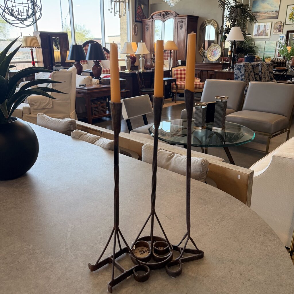 Iron Branding Iron Candlesticks- Set of 3- 9X9X18H