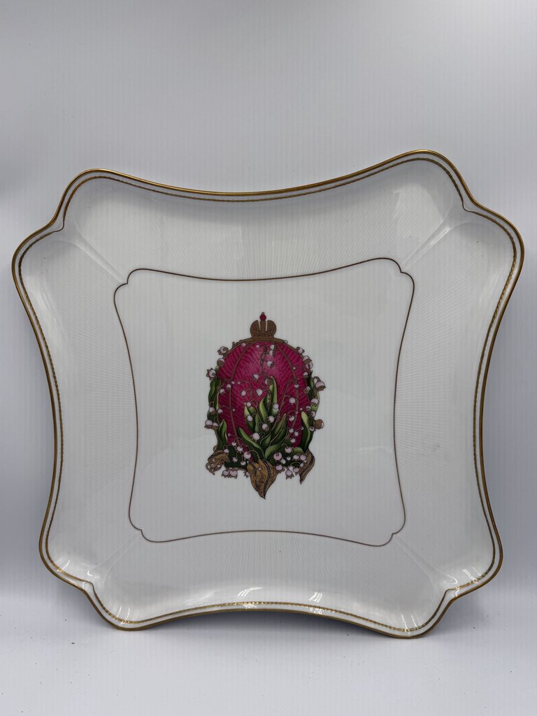 Rare Faberge Square "Lilies of the Valley" Presentation Charger Hand-Signed by Tatiana Fabergé (Forbes Collection)- 14X14