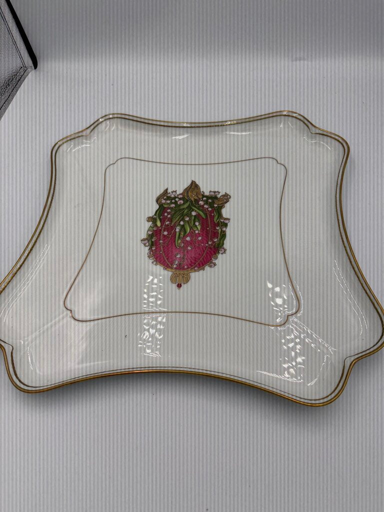 Rare Faberge Square "Lilies of the Valley" Presentation Charger Hand-Signed by Tatiana Fabergé (Forbes Collection)- 14X14