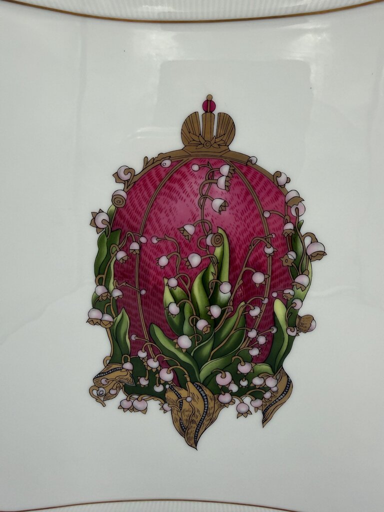 Rare Faberge Square "Lilies of the Valley" Presentation Charger Hand-Signed by Tatiana Fabergé (Forbes Collection)- 14X14
