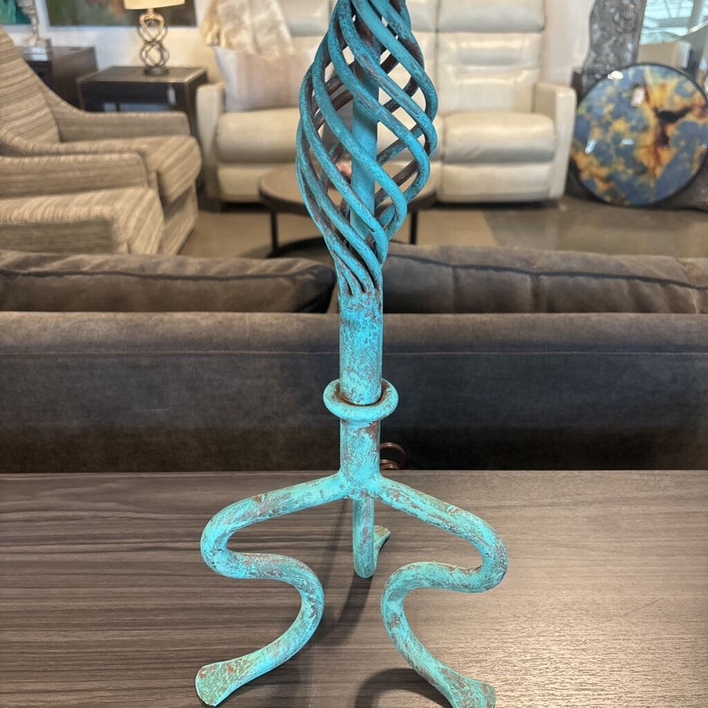 Turquoise Painted Wrought Iron Lamp - 15X32.5H