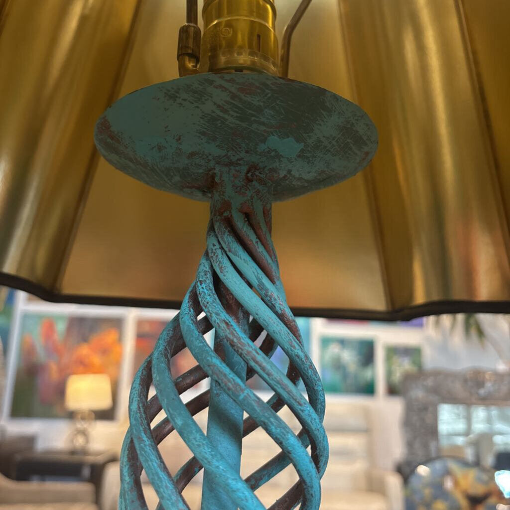 Turquoise Painted Wrought Iron Lamp - 15X32.5H