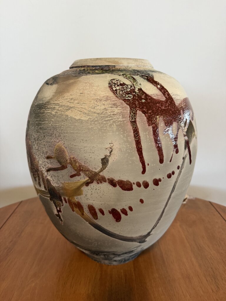 Hand Made Grey Vase W/ Swirls- 13X16.5 - AS IS