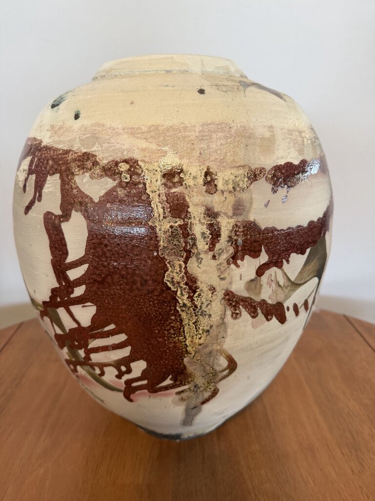 Hand Made Grey Vase W/ Swirls- 13X16.5 - AS IS