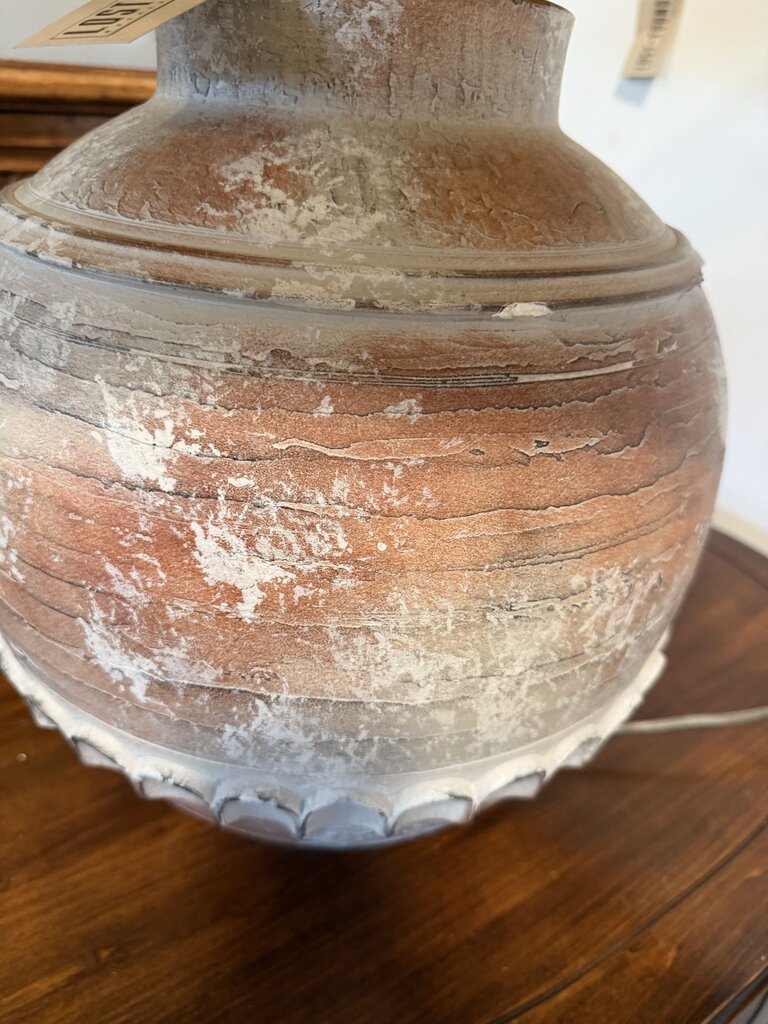 SW Style Pottery Lamp W/ Linen Shade- 23X29H- AS IS