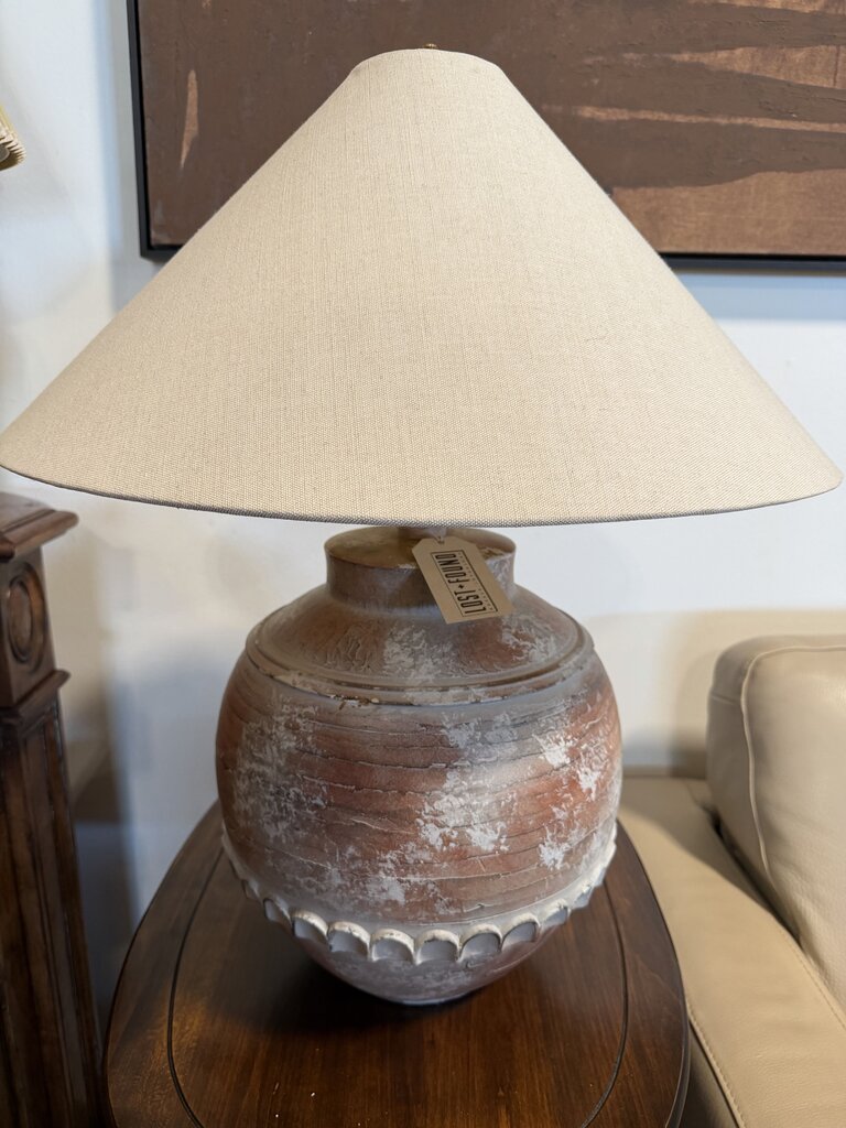 SW Style Pottery Lamp W/ Linen Shade- 23X29H- AS IS