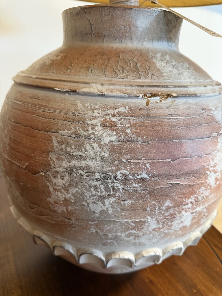 SW Style Pottery Lamp W/ Linen Shade- 23X29H- AS IS