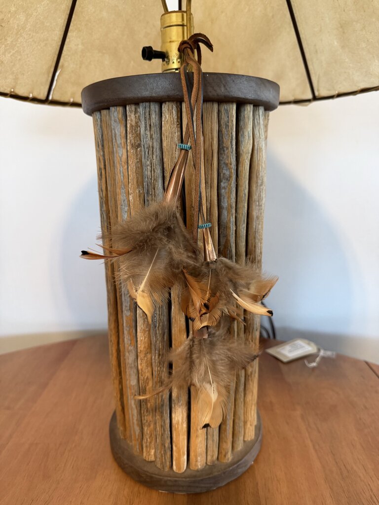 Saguaro Ribbed Lamp W/ Feathers- 22X27H - AS IS