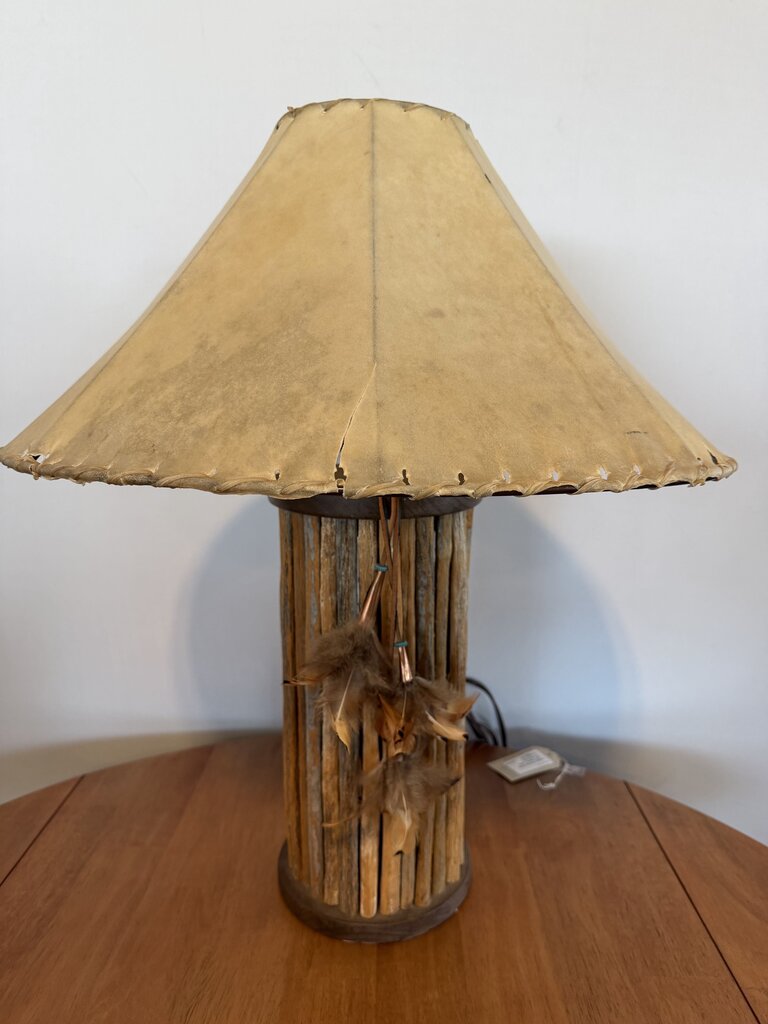 Saguaro Ribbed Lamp W/ Feathers- 22X27H - AS IS