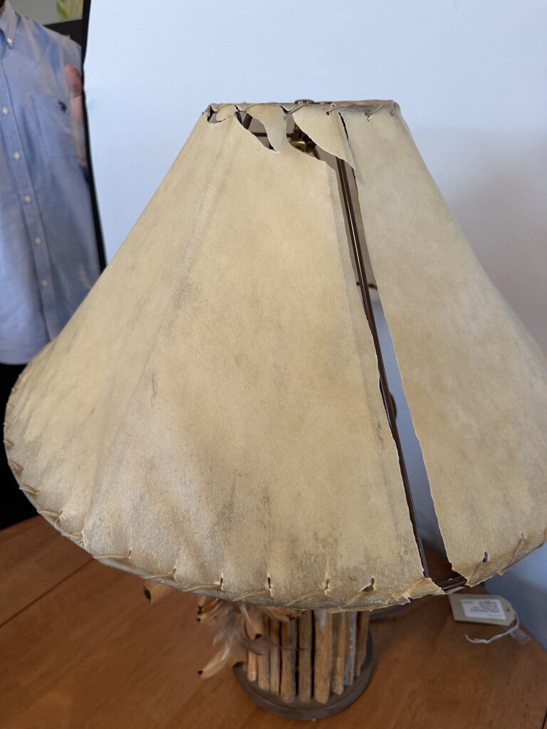 Saguaro Ribbed Lamp W/ Feathers- 22X27H - AS IS