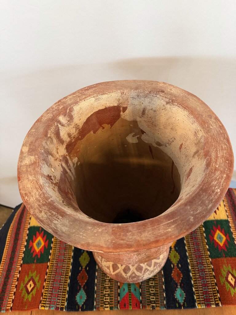 White Washed Terra Cotta Pot W/ Pedestal- 13X22H