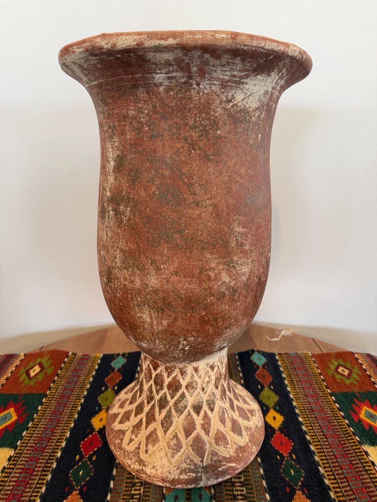 White Washed Terra Cotta Pot W/ Pedestal- 13X22H
