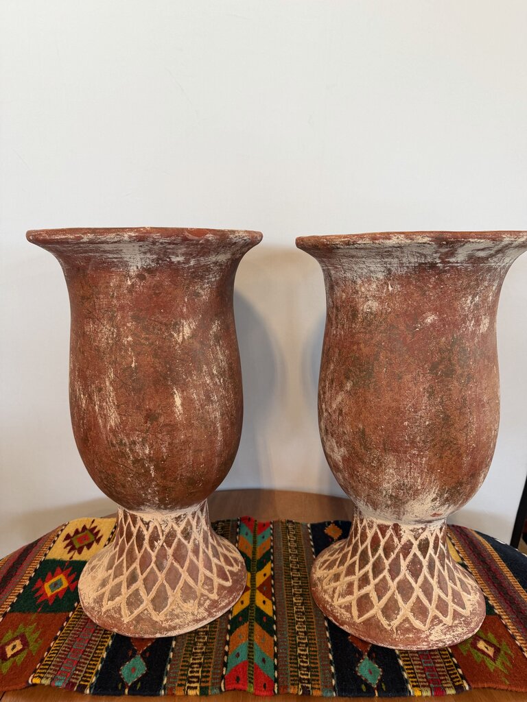 White Washed Terra Cotta Pot W/ Pedestal- 13X22H