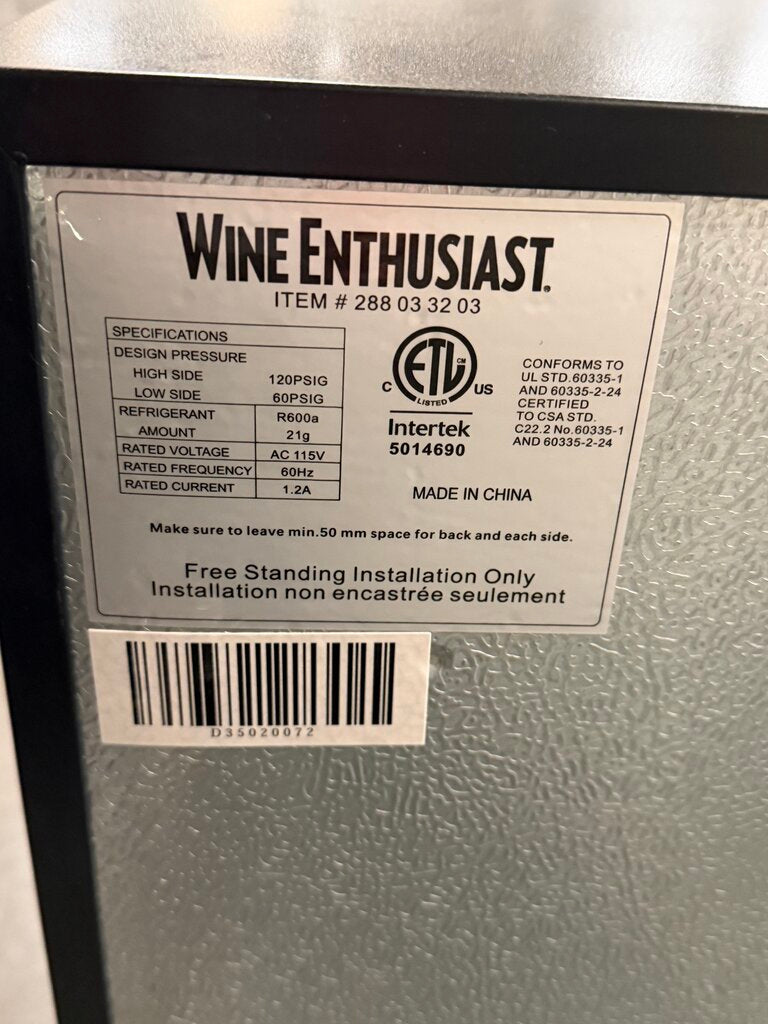 Wine Enthusiast 32 Bottle Dual Zone Max Wine Cooler- 19.5X17X33H