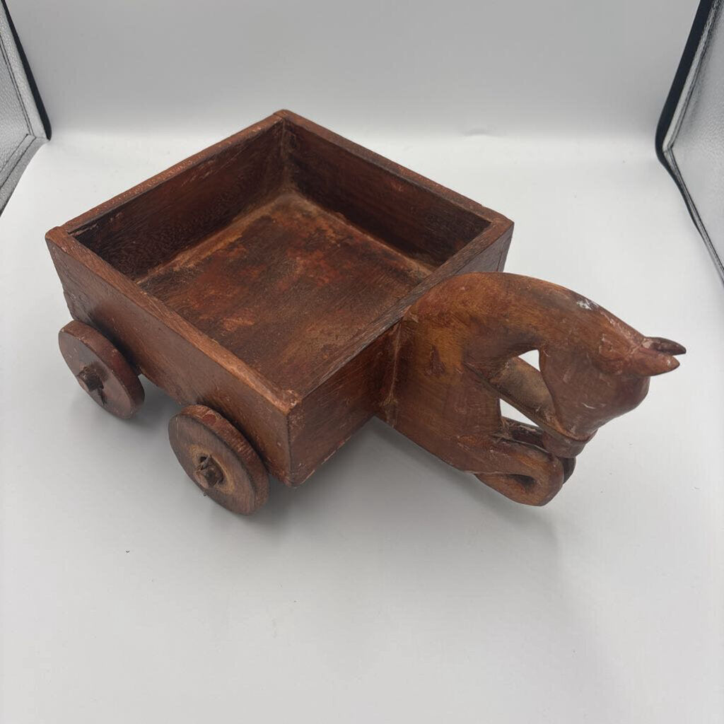 Vintage Wood Horse W/ Carriage Box- 13X9X6H