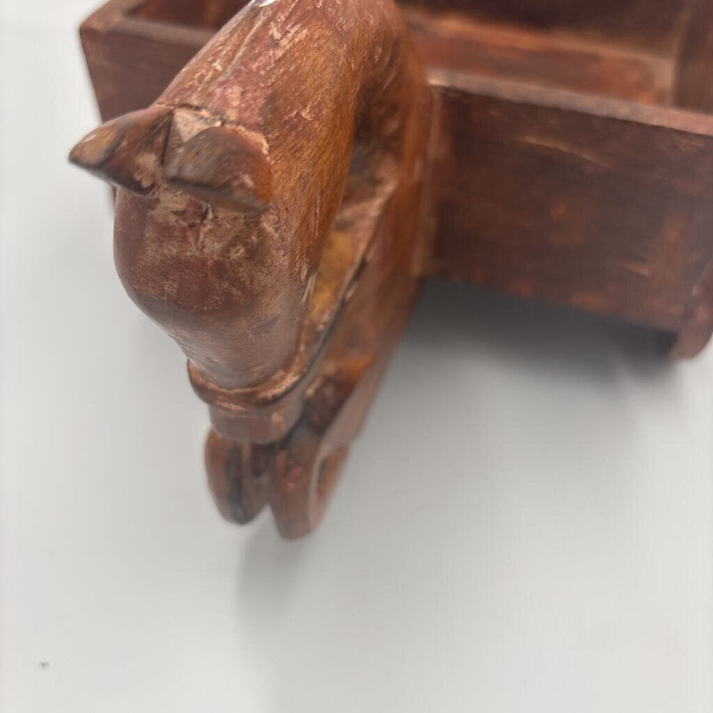 Vintage Wood Horse W/ Carriage Box- 13X9X6H