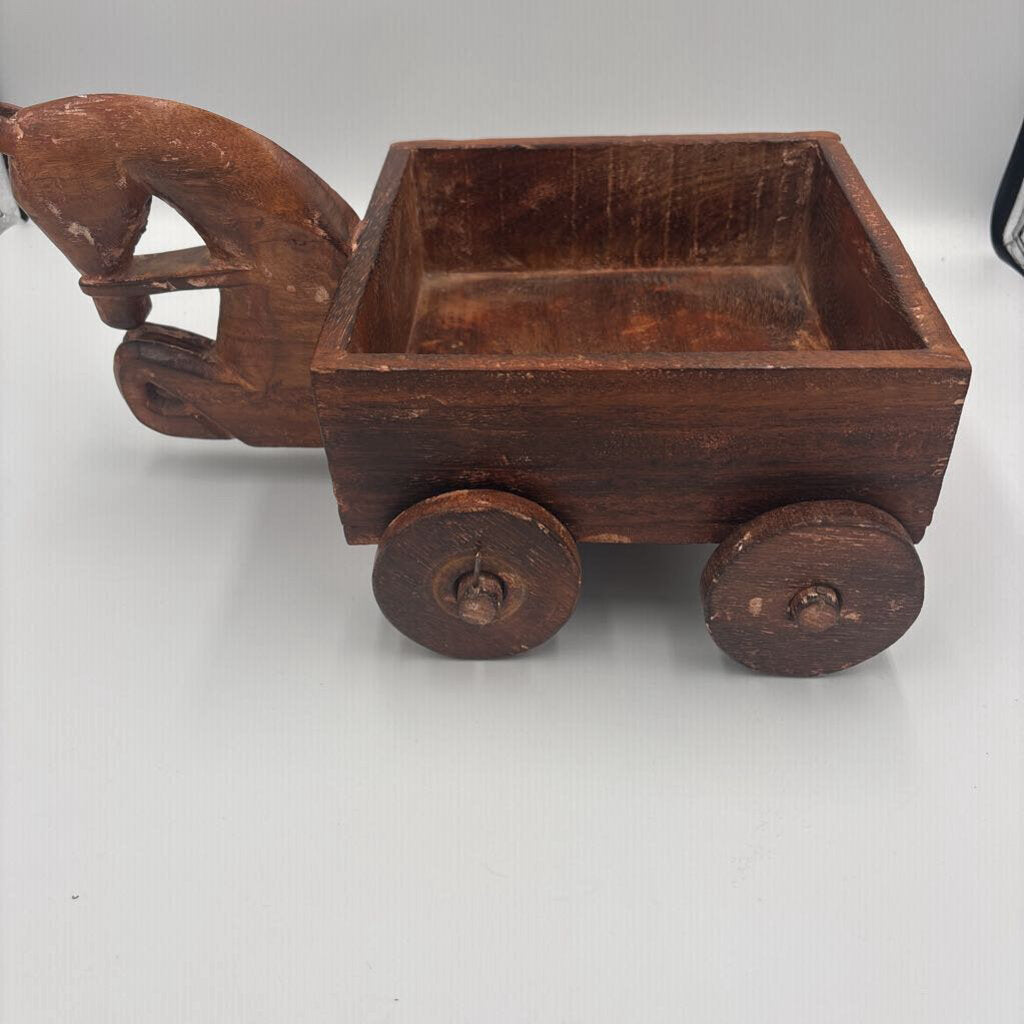 Vintage Wood Horse W/ Carriage Box- 13X9X6H