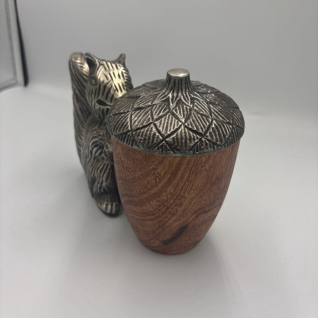 Pewter & Wood Squirrel W/ Acorn- 8X3.5X5H