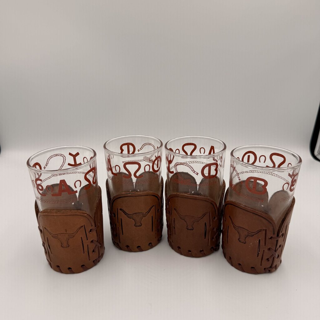 Libbey Bamco Leather Highball Glasses - Set of 4 - 2.5X4.5