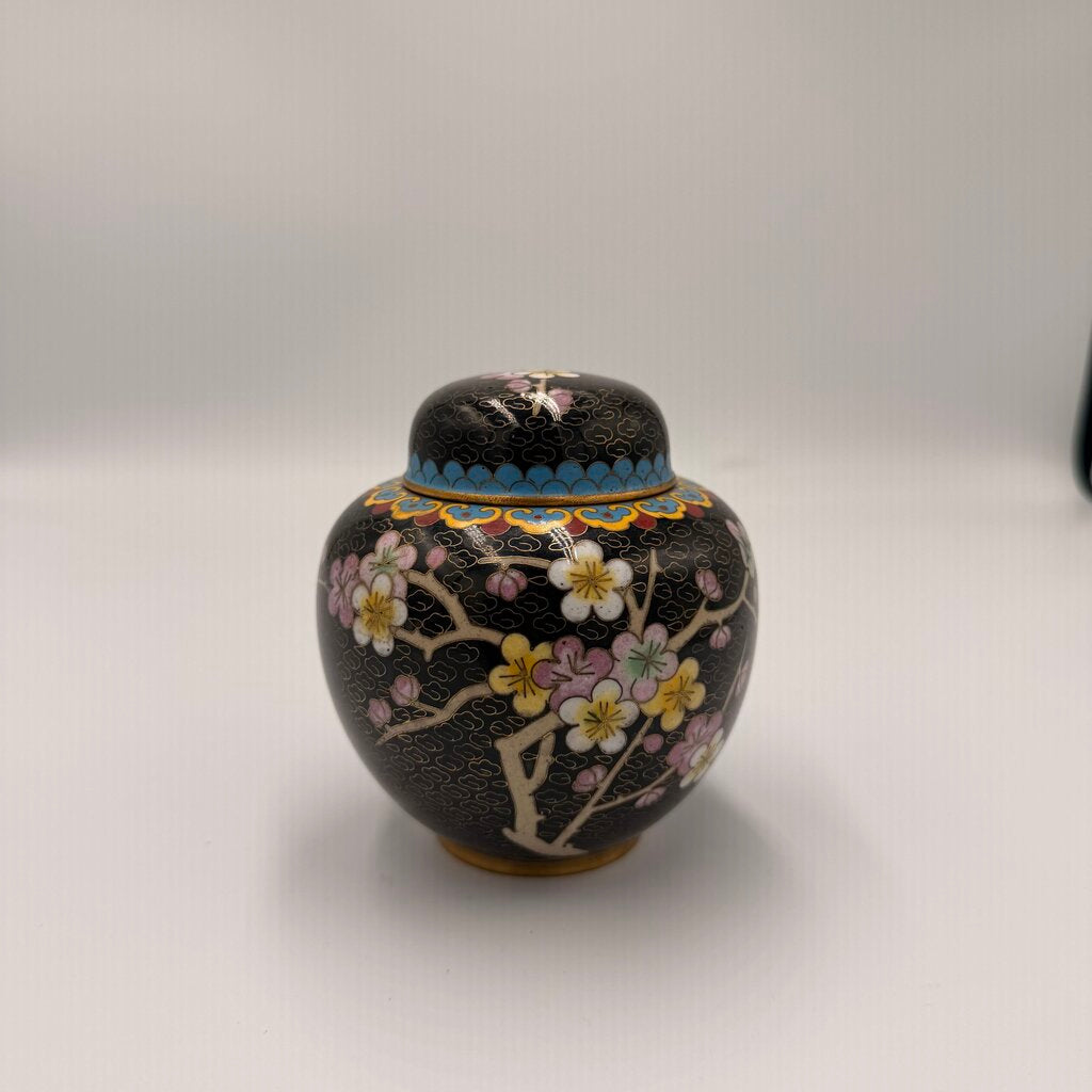 Chinese Cloisonne Lidded Ginger Jar - 4X4.5H